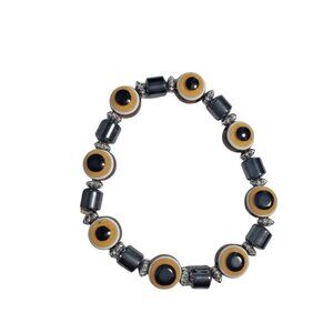 Evil Eye Bead Brown Amber Good Luck Stretch Bracelet Fashion Jewelry